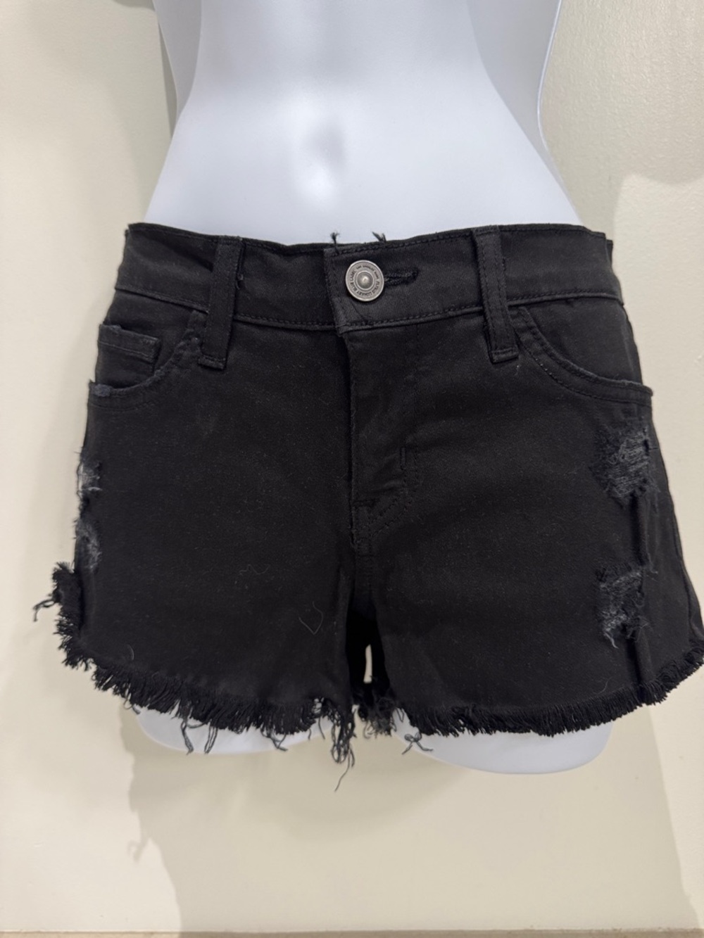 Flying Monkey Black Distressed Frayed Hem Denim Shorts